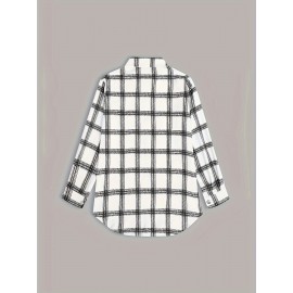Women's Plaid Classic Shacket Jacket - Casual Button Front Long Sleeve Outerwear