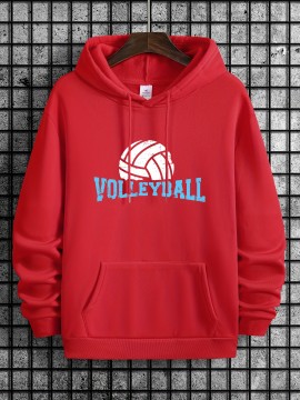 Men's Volleyball Print Hoodie - Cool Long Sleeve Hoodie with Drawstrings - Casual Graphic Design Pullover - Streetwear Sweatshirt for Fall and Winter - Great Gift Idea