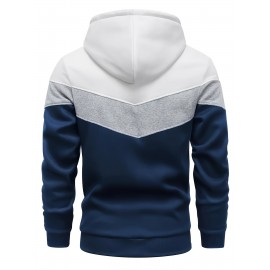Men's Color Block Print Hoodie - Casual Graphic Design Pullover Sweatshirt with Kangaroo Pocket for Winter and Fall - Streetwear Gift