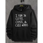 I Run On Coffee Print Hoodie for Men - Casual Graphic Design Pullover Sweatshirt with Kangaroo Pocket - Streetwear for Winter Fall