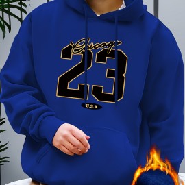 Retro Number 23 Print Hoodie for Men - Casual Graphic Design Pullover Sweatshirt with Kangaroo Pocket - Streetwear for Winter Fall