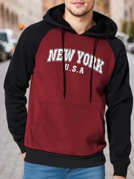 Men's Retro Letter Print Hoodie - Casual Graphic Design Pullover Sweatshirt for Winter Fall - Cool Streetwear Gift