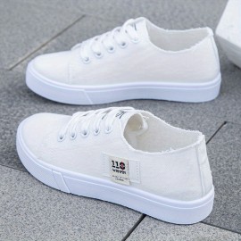 Women's Simple Canvas Shoes, Casual Lace Up Outdoor Shoes, Lightweight Low Top Sneakers