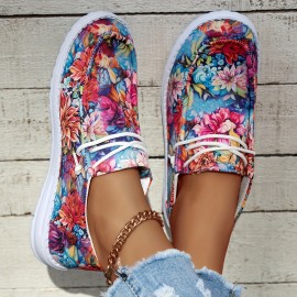 Women's Floral Pattern Canvas Sneakers, Casual & Comfortable Slip On Walking Footwear, Fashionable Daily Shoes