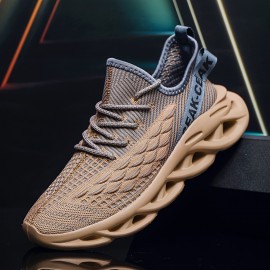 Men's Casual Breathable Blade Running Sneakers, Lightweight Shock-Absorbing Woven Running Shoes
