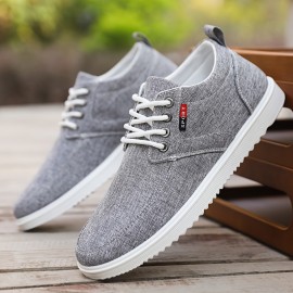Men's Solid Casual Canvas Shoes, Breathable Non Slip Lace-up Versatile Shoes For Outdoor Walking Driving