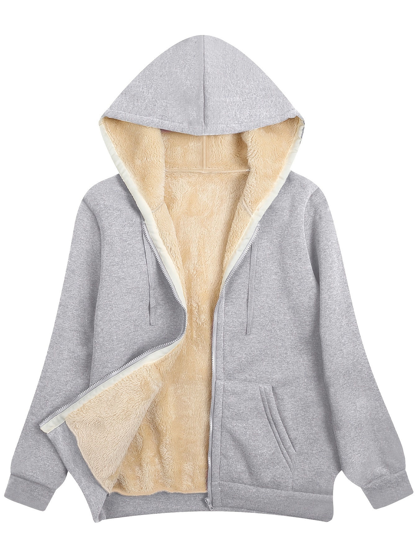 fuzzy hooded jacket casual zip up drawstring long sleeve solid outerwear womens clothing details 21
